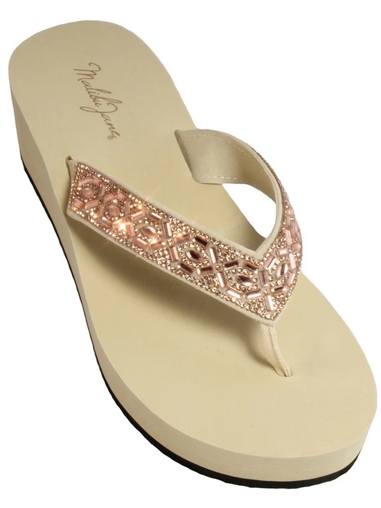 Shoes - Malibu Jane Rose Gold Embellished Women's Wedge Flip Flops